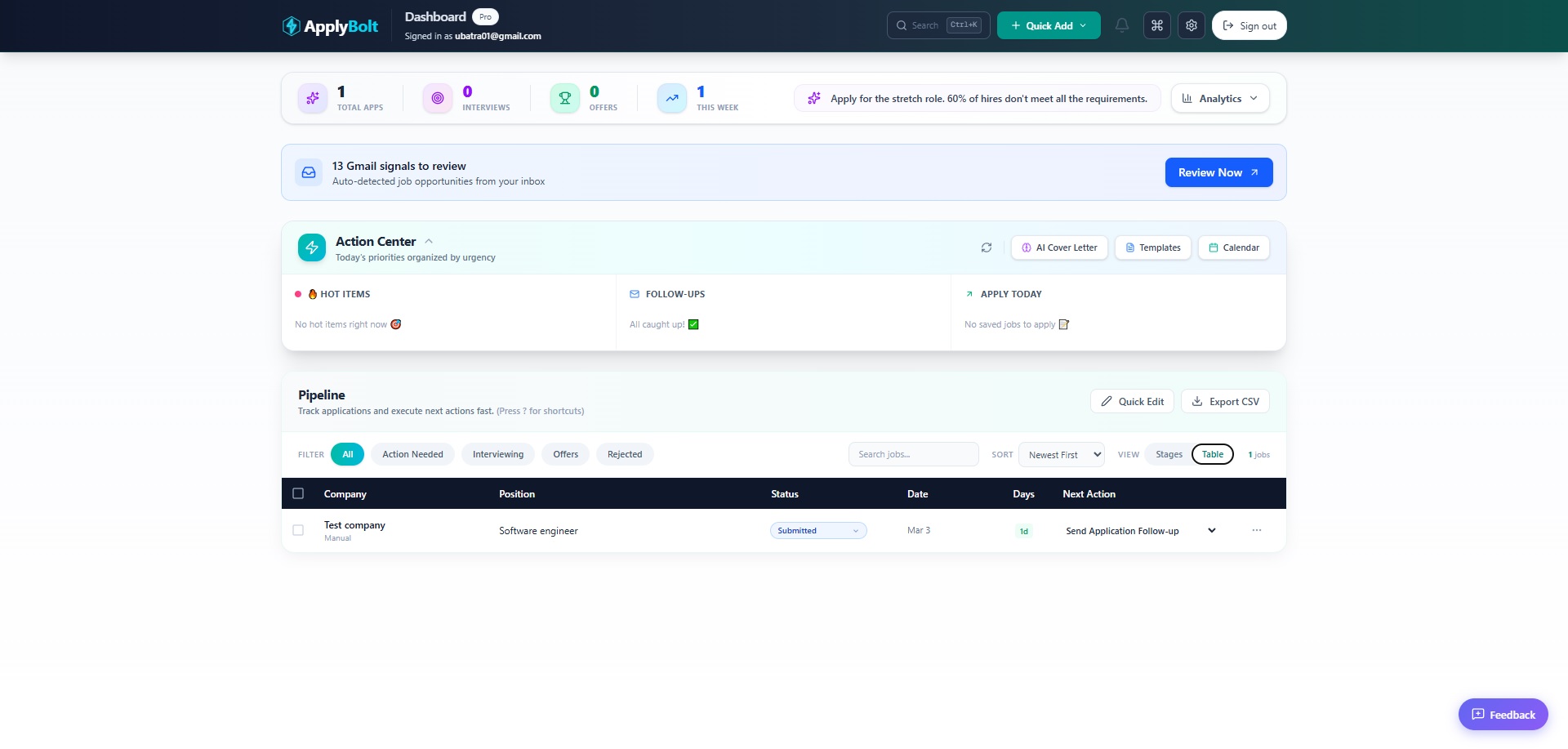 ApplyBolt project evidence