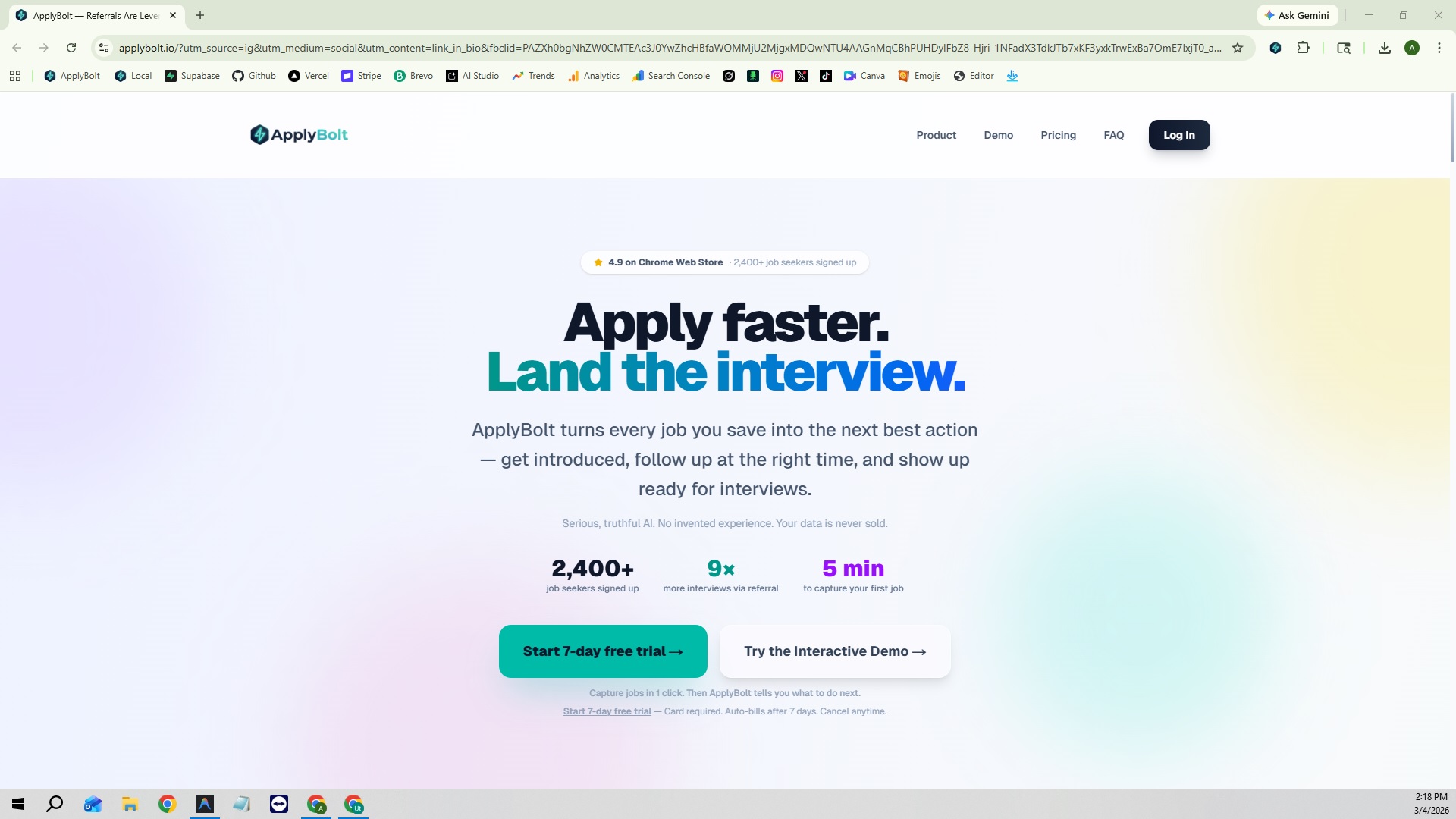 ApplyBolt landing page — applybolt.io; archived product screen