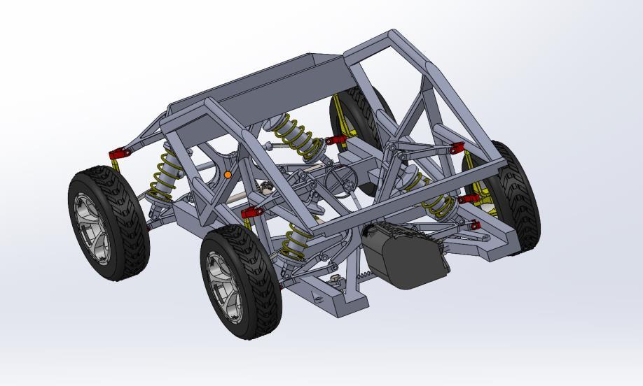 Team vehicle CAD assembly; suspension and steering were teammate contributions